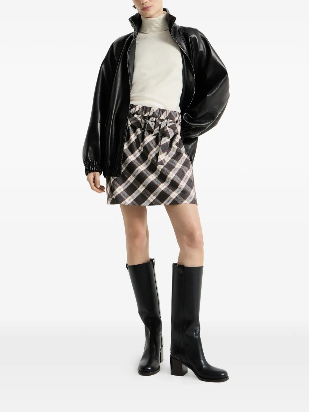 Brunello Cucinelli Scheerwol Prince of Wales flanellen mini-rok Grijs