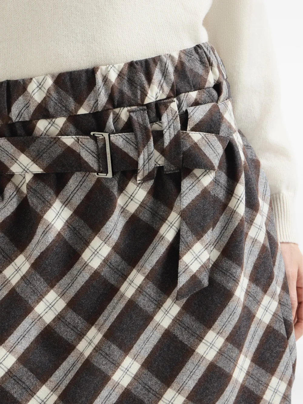 Brunello Cucinelli Scheerwol Prince of Wales flanellen mini-rok Grijs