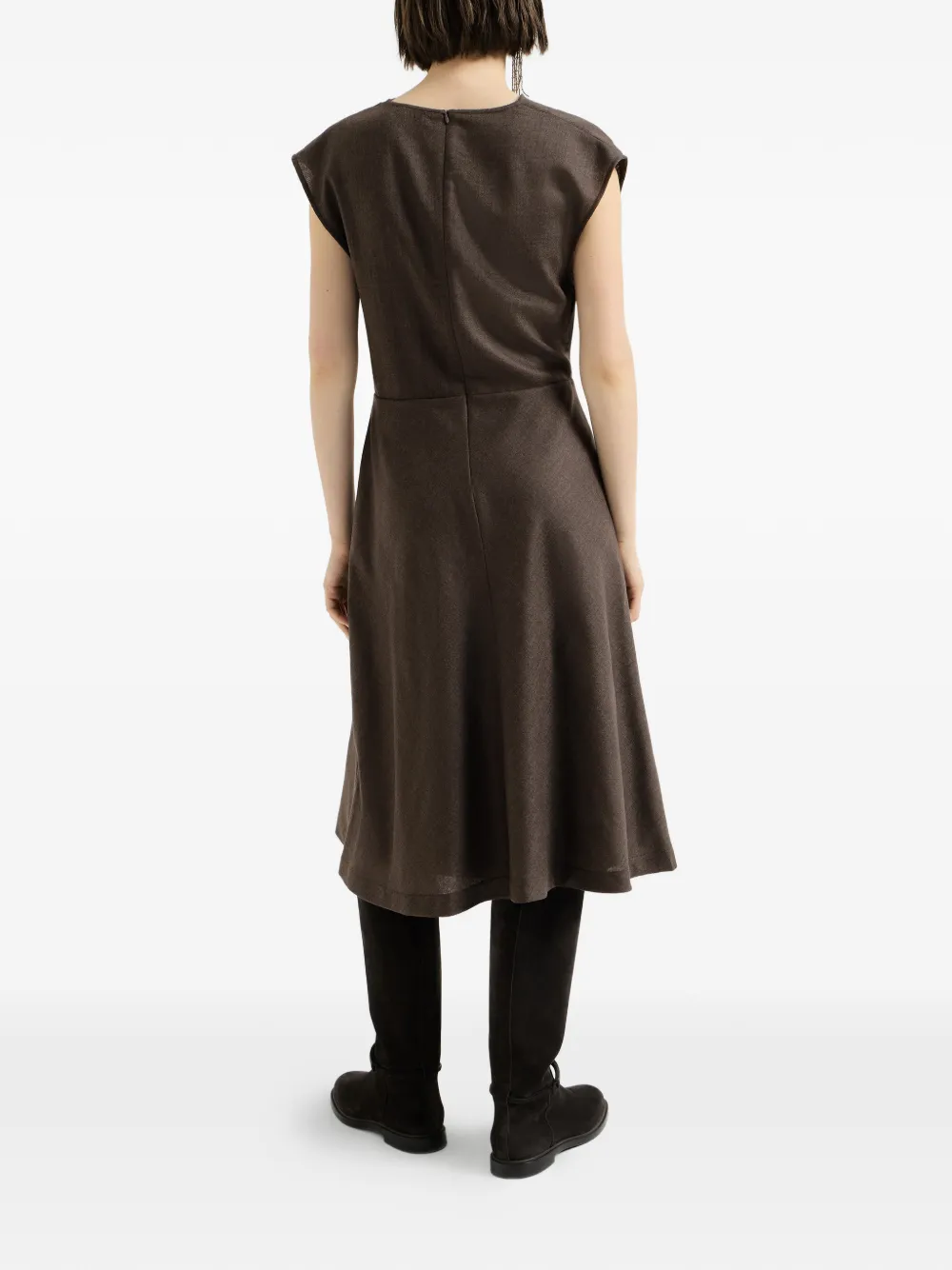 Brunello Cucinelli Wollen en flanellen wikkeljurk met monili Bruin
