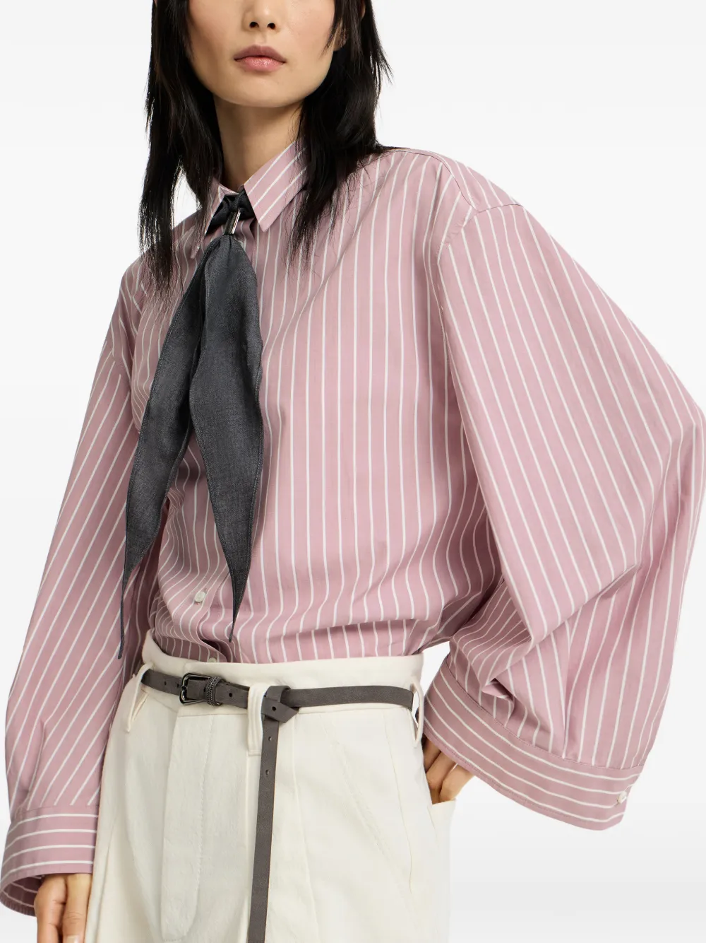 Brunello Cucinelli Gestreepte katoenen-popeline shirt Roze