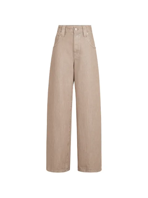 Brunello Cucinelli Beigefarbene Baggy-Hose aus Lamé-Denim mit Monili