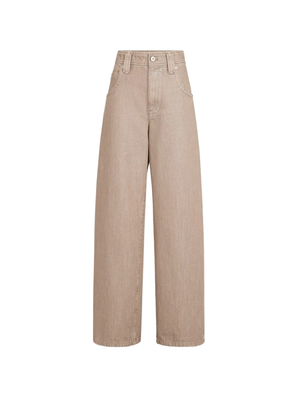 Brunello Cucinelli beige lamé-denim baggy trousers with monili