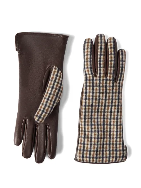 Brunello Cucinelli rutiga läderhandskar i jungfruull och flanell