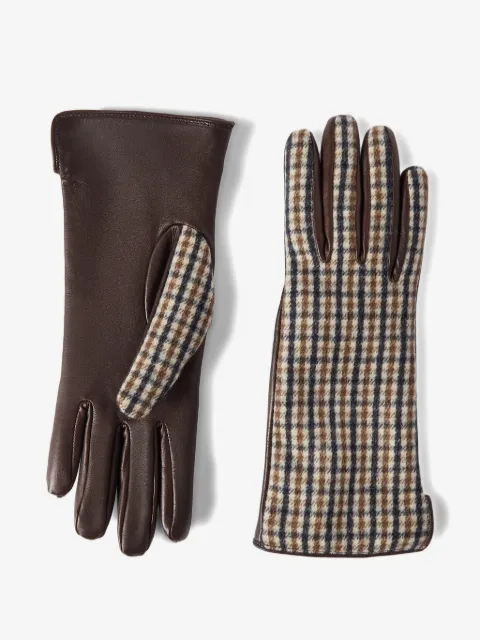 Brunello Cucinelli Karierte Handschuhe aus Schurwolle und Leder