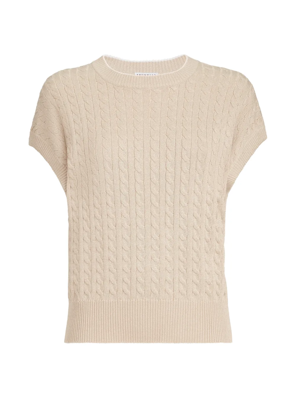 Brunello Cucinelli Zopfstrickpullover aus glitzernder Baumwolle - Nude