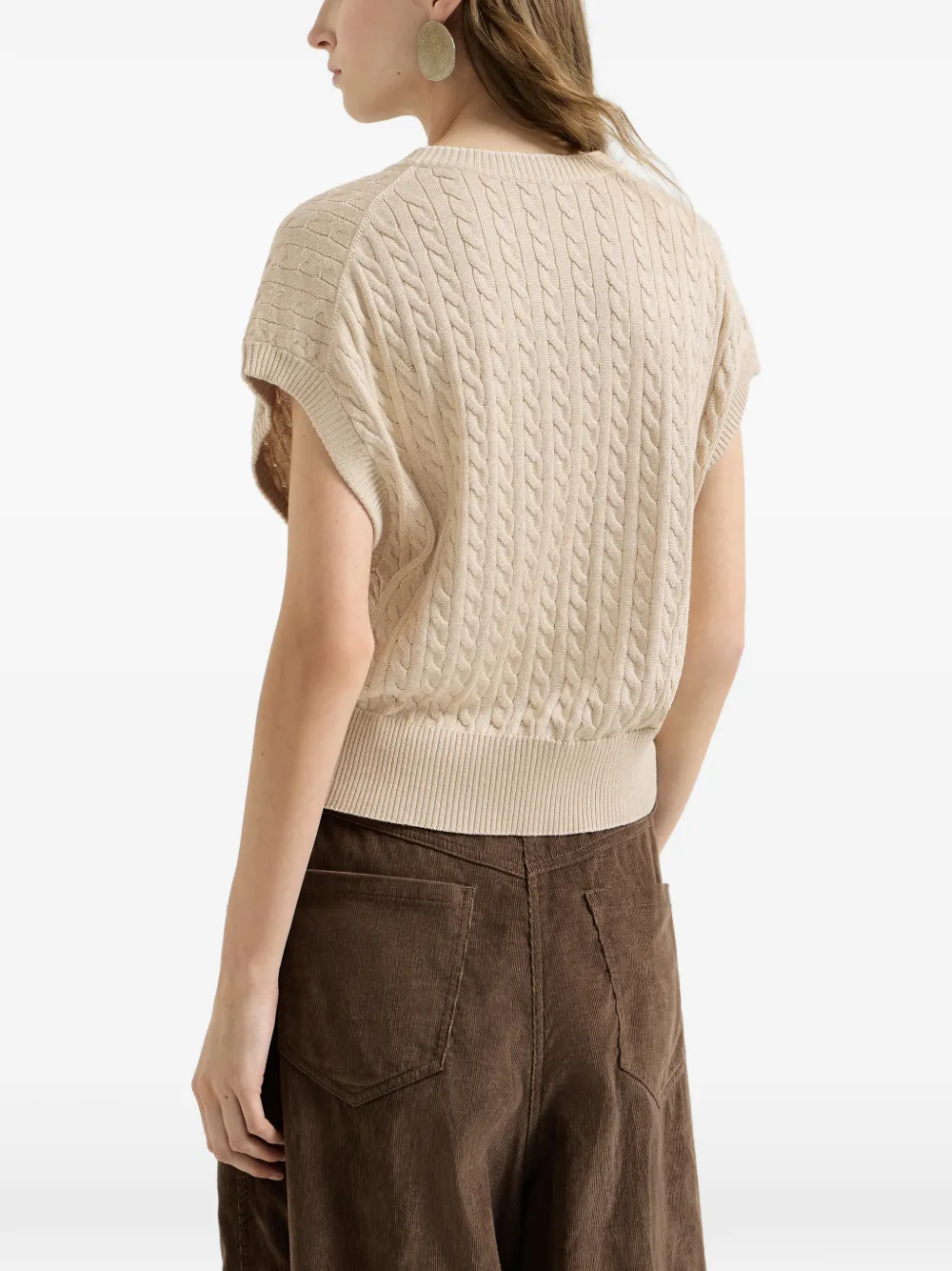 Brunello Cucinelli Katoenen kabelgebreide trui Beige