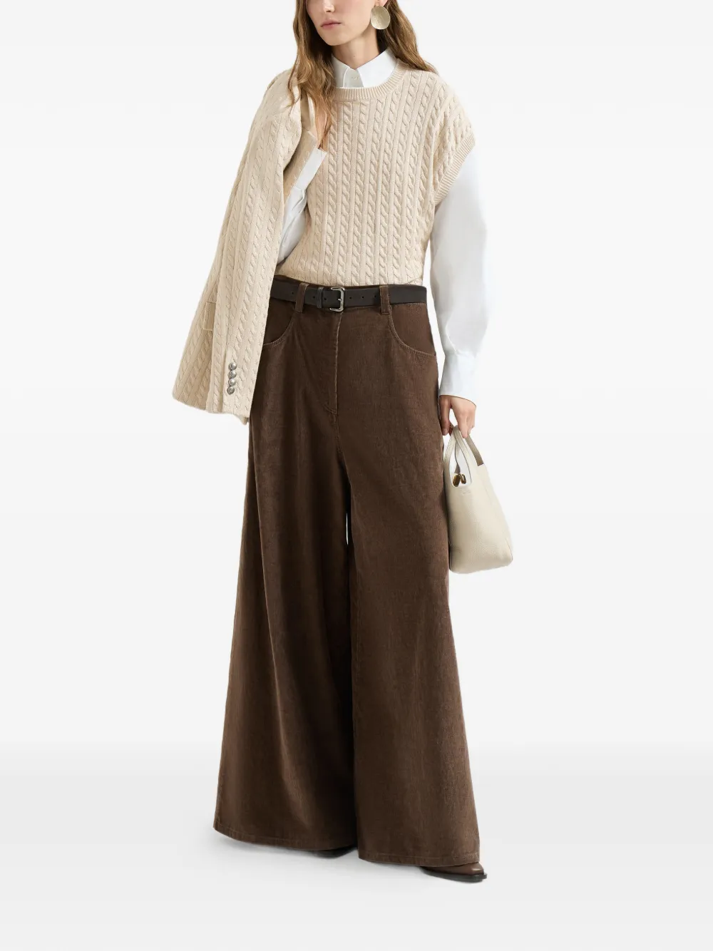 Brunello Cucinelli Katoenen kabelgebreide trui Beige