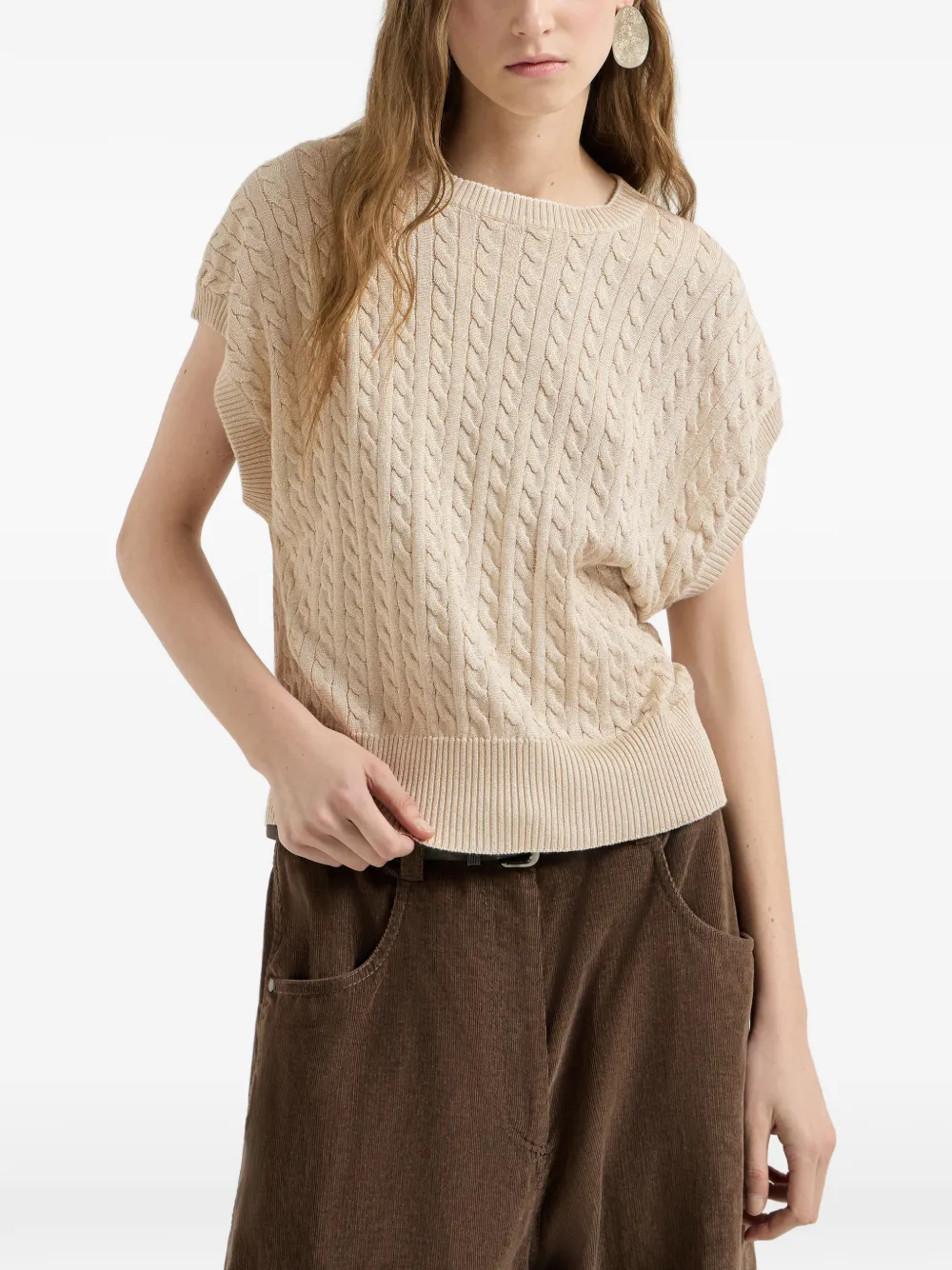 Brunello Cucinelli Katoenen kabelgebreide trui Beige