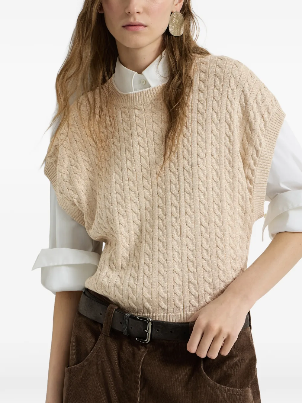 Brunello Cucinelli Katoenen kabelgebreide trui Beige