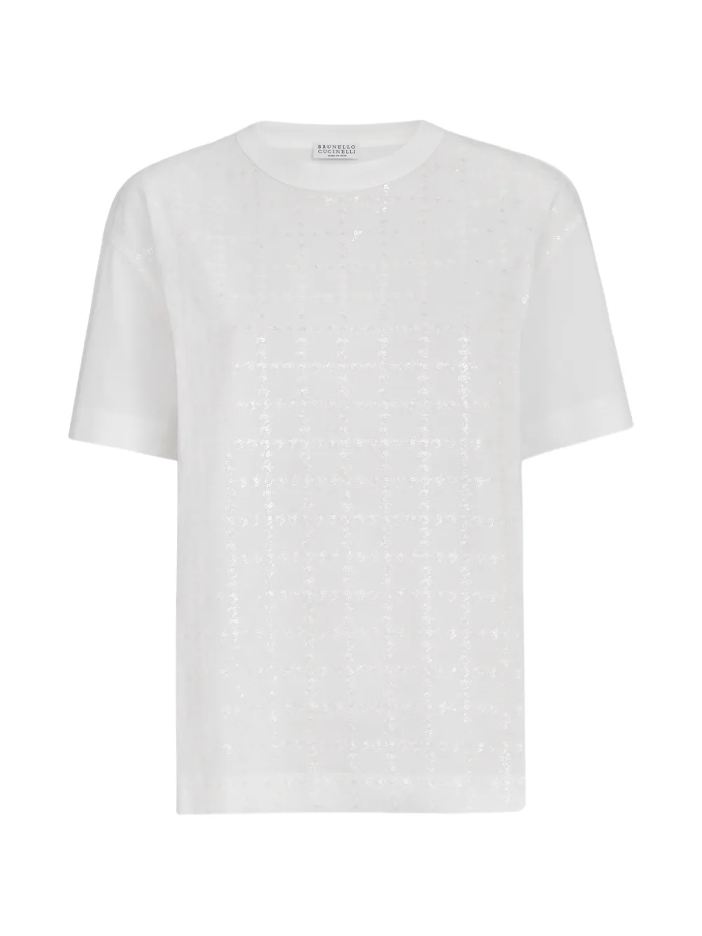 Brunello Cucinelli cotton jersey T-shirt with dazzling windowpane embroidery - Weiß