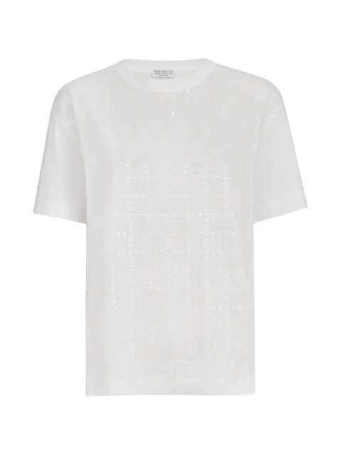 Brunello Cucinelli cotton jersey T-shirt with dazzling windowpane embroidery