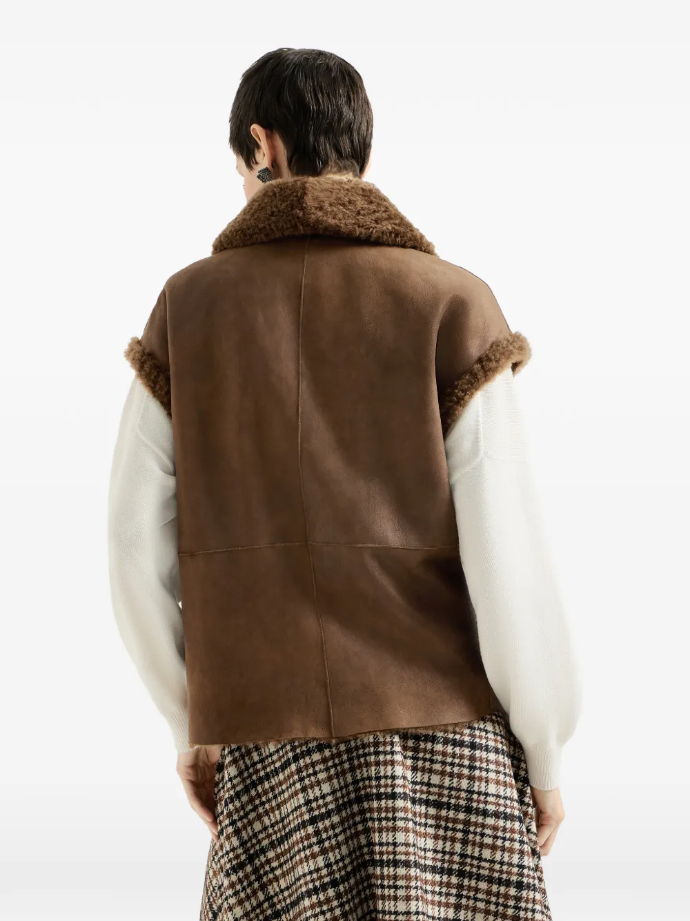 Brunello Cucinelli Pluizig lammy omkeerbaar vest met Monili Bruin