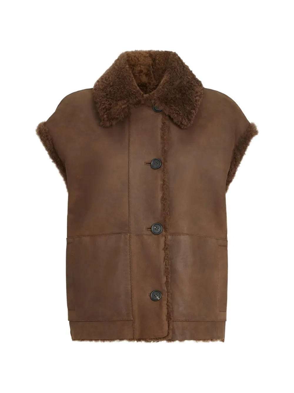 Brunello Cucinelli Wendbare Shearling-Weste mit Monili - Braun