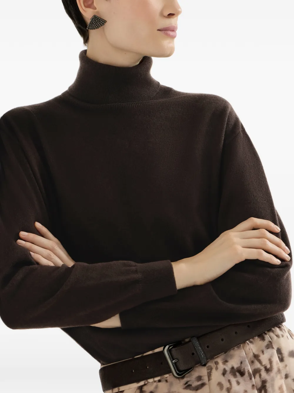 Brunello Cucinelli Kasjmier coltrui met Monili Bruin