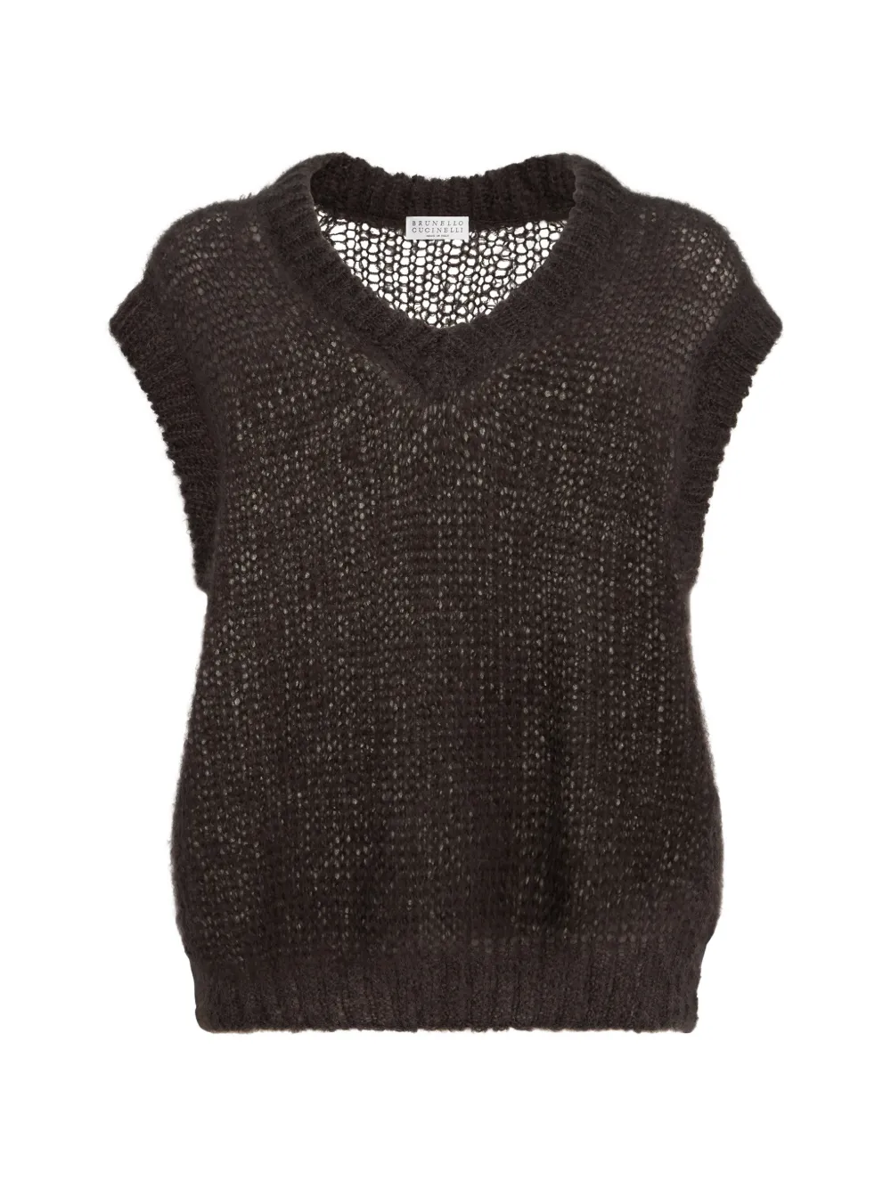 Brunello Cucinelli Gilet in mohair con motivo Monili - Marrone
