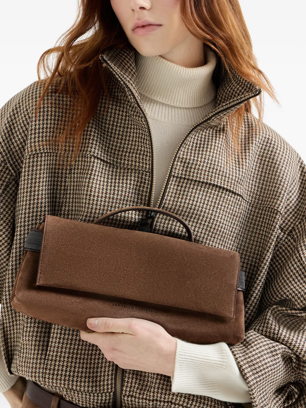 Brunello Cucinelli Essence suède clutch Bruin