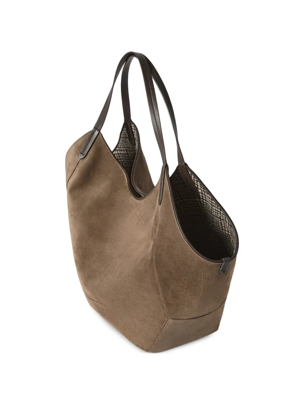 Brunello Cucinelli BC Duo Prince of Wales shopper- van waterbestendige alpaca en wol met monili Bruin