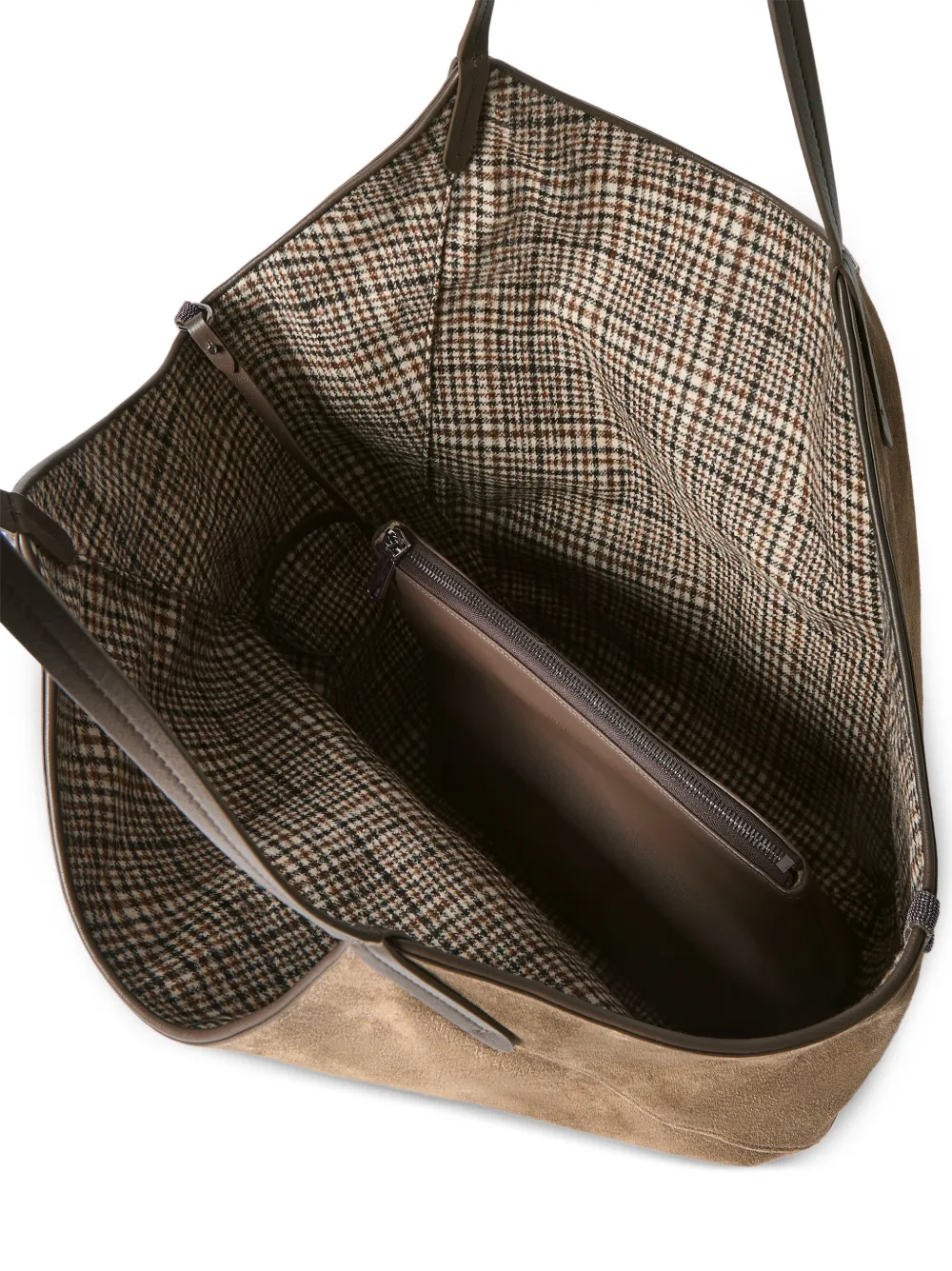 Brunello Cucinelli BC Duo Prince of Wales shopper- van waterbestendige alpaca en wol met monili Bruin