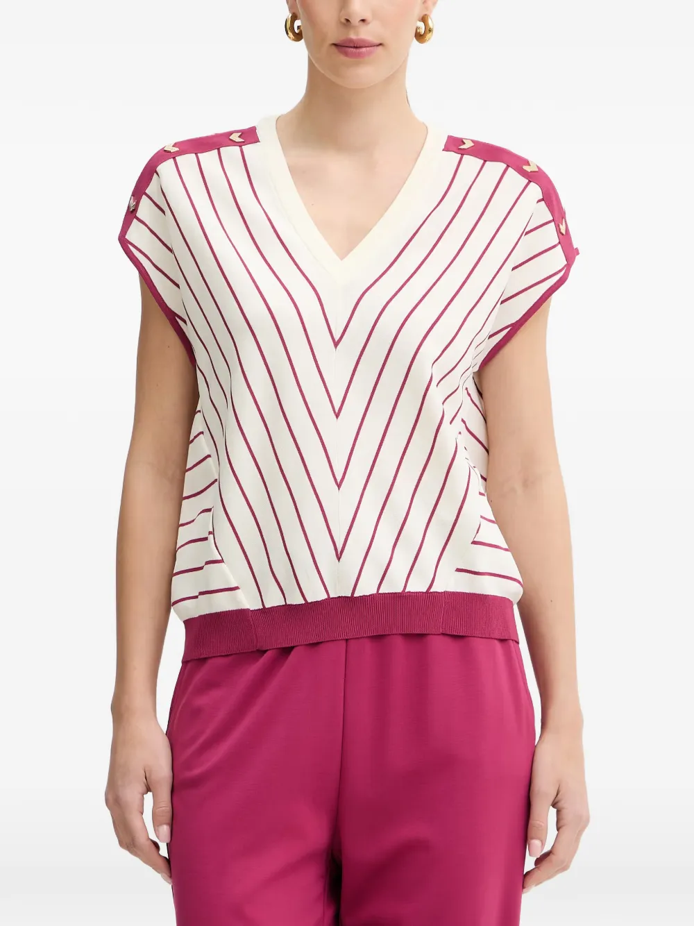 LIU JO striped chevron-knit sweater - Weiß