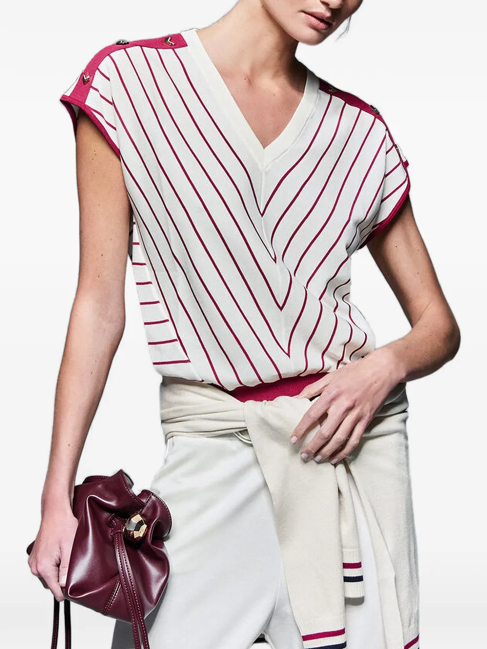 LIU JO Gestreepte trui met chevron-streep Wit
