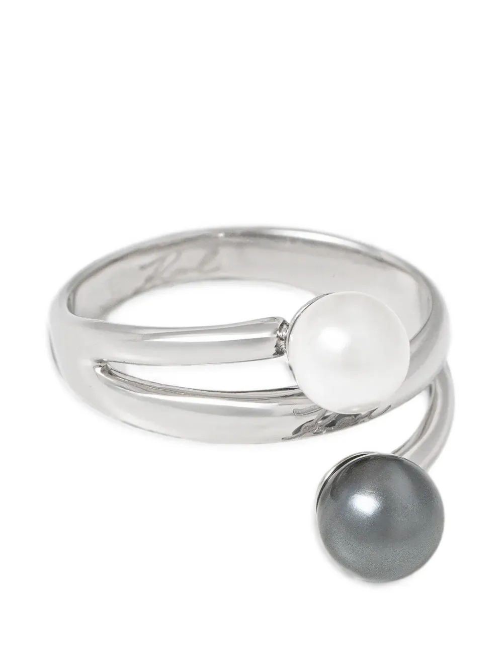 Karl Lagerfeld faux-pearl open-band ring - Argento