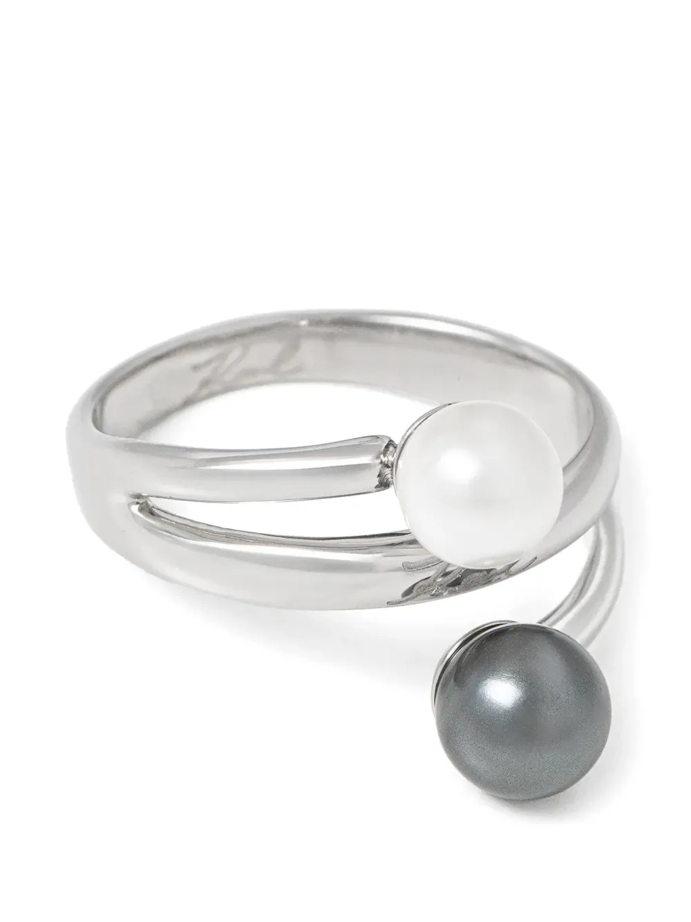 Karl Lagerfeld faux-pearl open-band ring - Argento