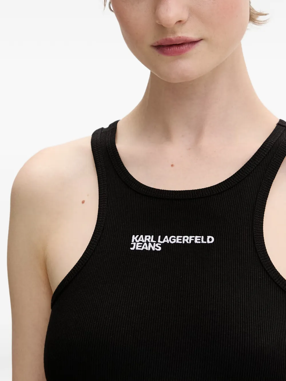Karl Lagerfeld Jeans Ribgebreide mini-jurk met geborduurd logo Zwart