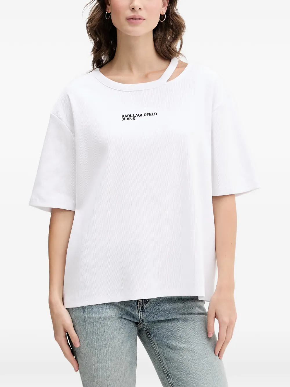Karl Lagerfeld Jeans cut-out logo-embroidered T-shirt - Bianco