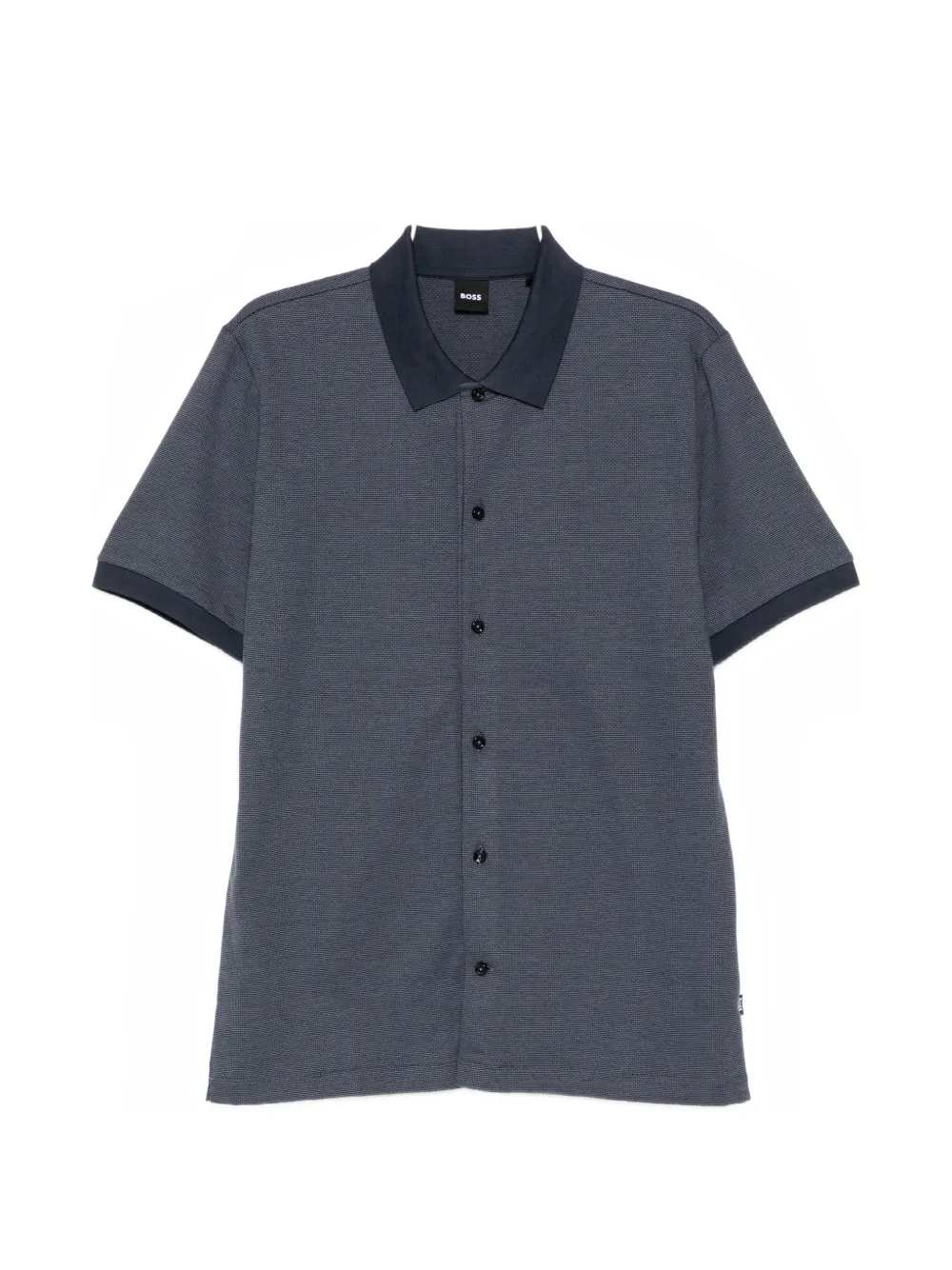 BOSS button-front pique shirt - Blau