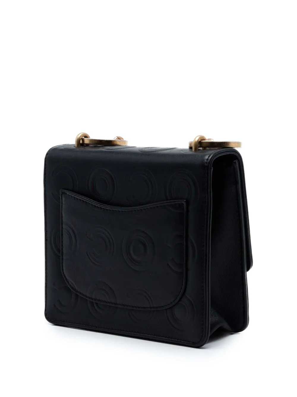 Chanel Pre-owned 2019 Mini Square Calfskin Coco Embossed Flap Crossbody Bag in Black, view 3