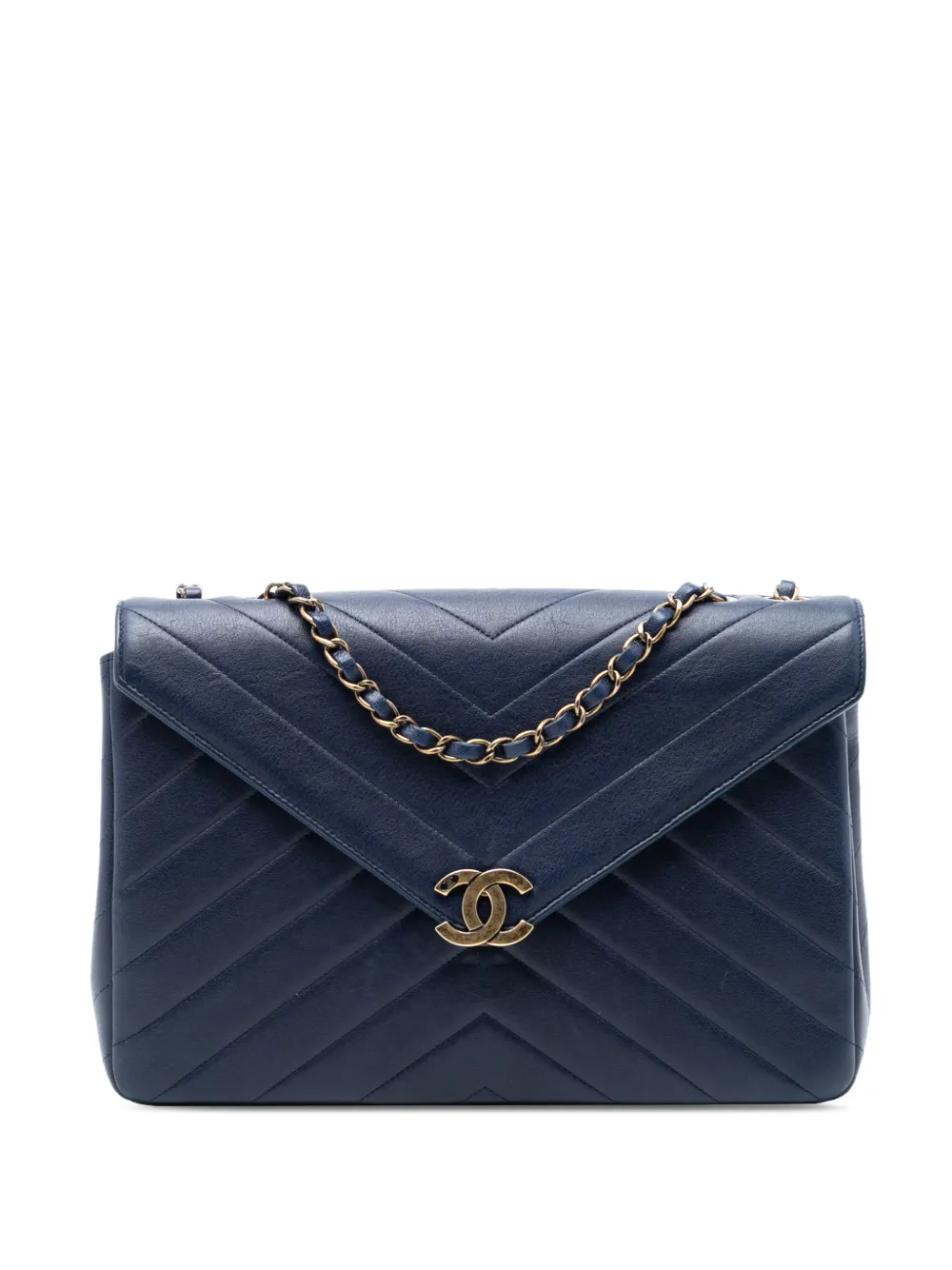 CHANEL Pre-Owned 2016-2017 Medium Chevron Calfskin Coco Envelope Flap crossbody bag - Blu