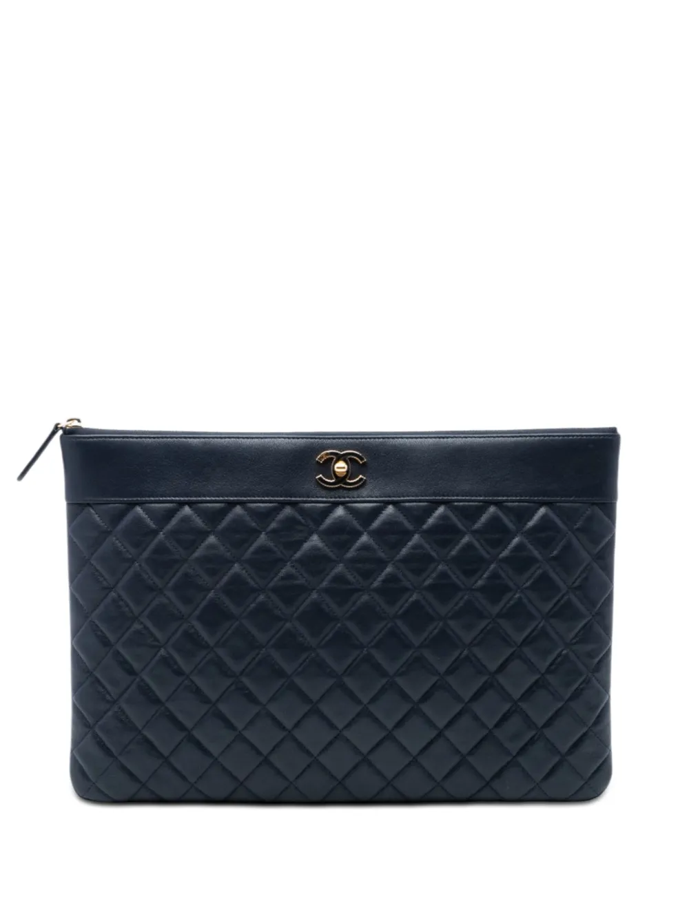 CHANEL Pre-Owned 2016-2017 Large Quilted Sheepskin Mademoiselle O Case clutch bag - Blue