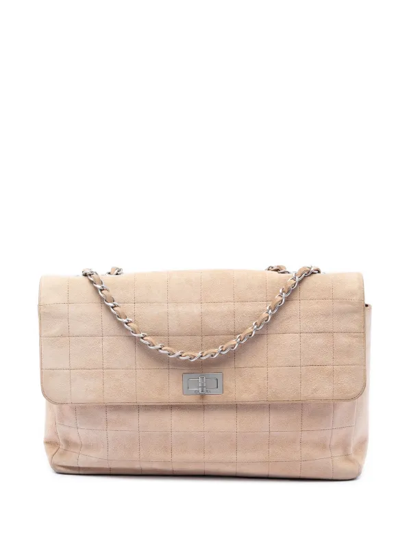 Chanel Pre-owned 2000-2002 Choco Bar Suede Mademoiselle Turnlock Flap Shoulder Bag in Brown