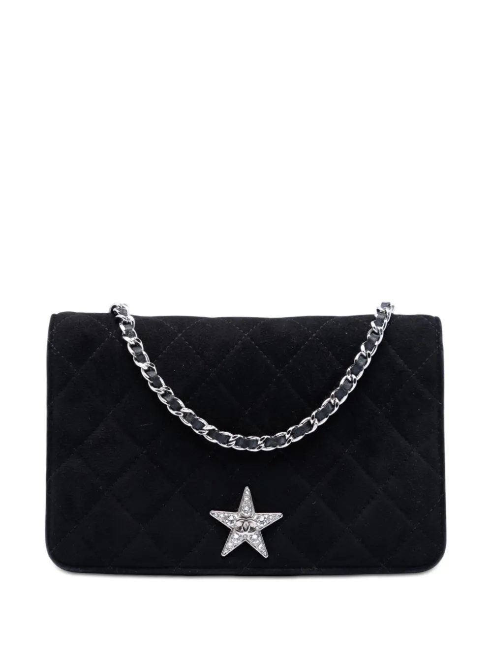 CHANEL Pre-Owned 2019 Quilted Suede Cocostellar Wallet on Chain crossbody bag - Black