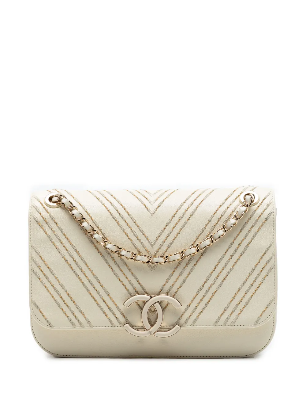 CHANEL Pre-Owned 2017-2018 Large Chevron Sheepskin Subtle Flap crossbody bag - Weiß
