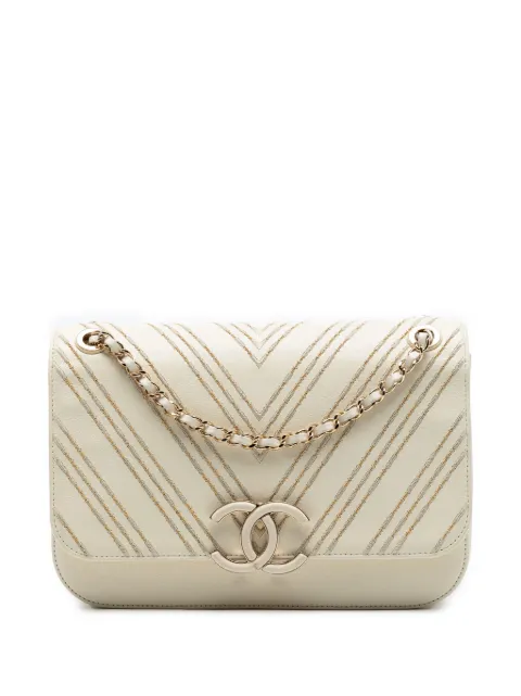 CHANEL Pre-Owned 2017-2018 라지 셰브런 쉽스킨 서틀 플랩 크로스 백