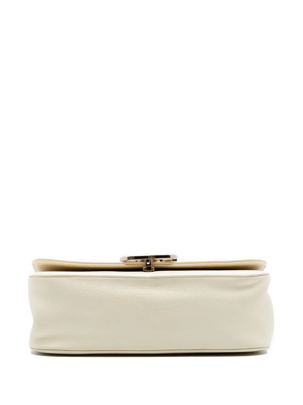 Chanel Pre-owned 2017-2018 Large Chevron Sheepskin Subtle Flap Crossbody Bag in White, view 4