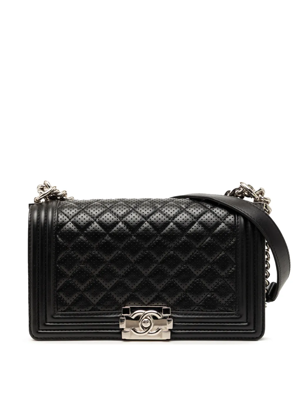 CHANEL Pre-Owned 2013-2014 Old Medium Quilted Perforated Lambskin Boy Flap crossbody bag - Nero