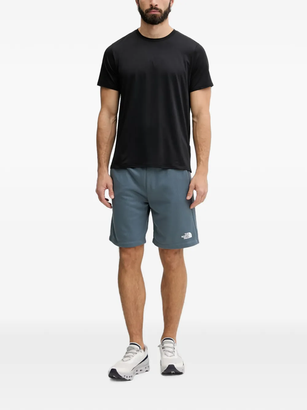 The North Face logo-print waffle-knit shorts Blauw