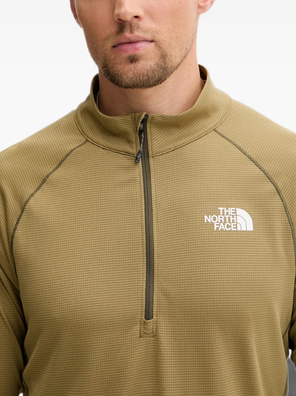 The North Face Sweater met logoprint en kwart rits Groen