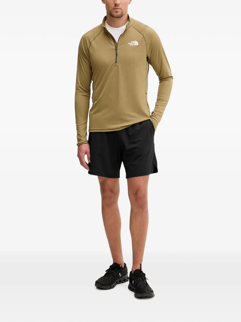 The North Face Sweater met logoprint en kwart rits Groen
