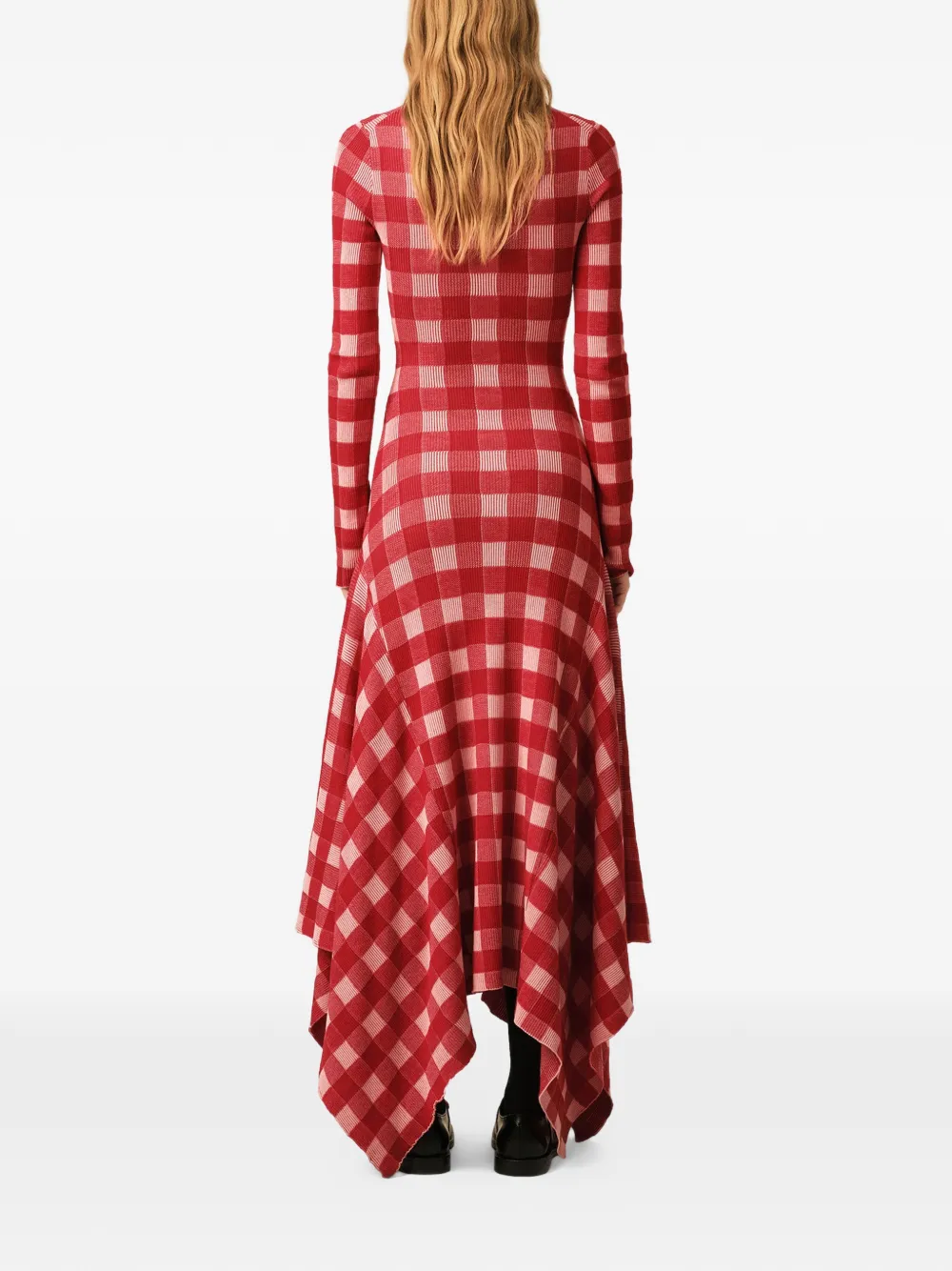 AMI Paris Geruite wollen maxi-jurk met katoenen print Rood