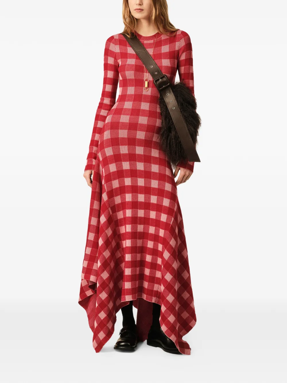 AMI Paris Geruite wollen maxi-jurk met katoenen print Rood
