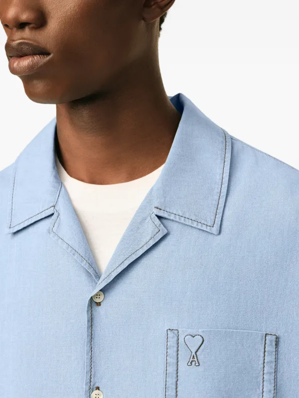 AMI Paris Cotton Short Sleeves Boxy Fit Shirt | Blue | FARFETCH