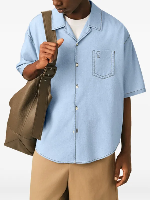 AMI Paris Cotton Short Sleeves Boxy Fit Shirt | Blue | FARFETCH