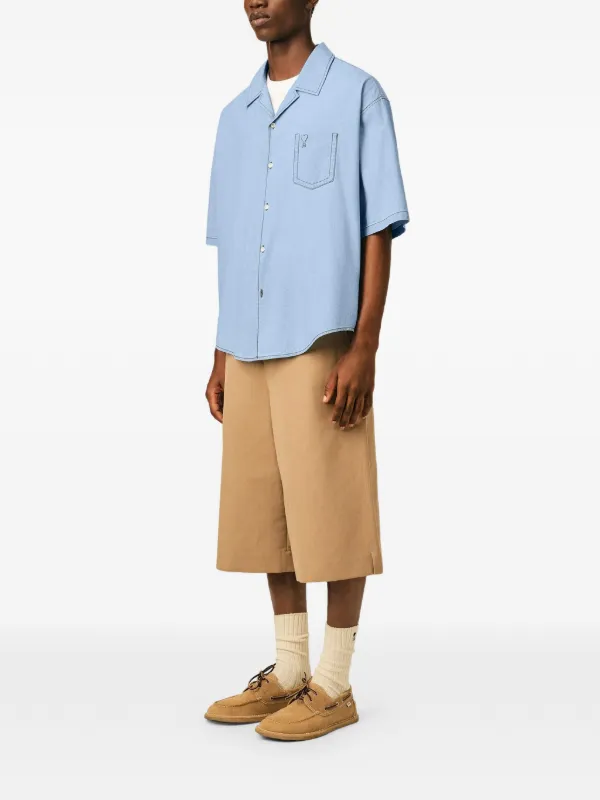 AMI Paris Cotton Short Sleeves Boxy Fit Shirt | Blue | FARFETCH