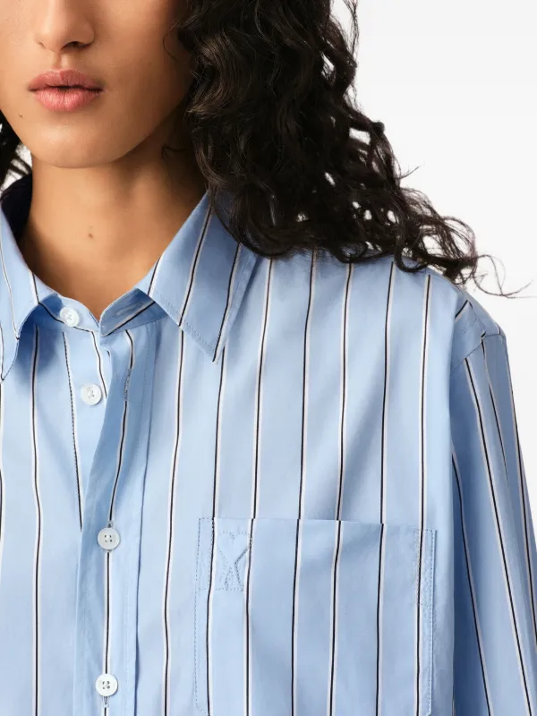 AMI Paris Blue Striped Cotton Cropped Shirt | Blue | FARFETCH