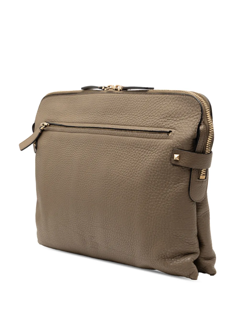  Valentino Garavani Pre-owned Pochette En Cuir De Veau Grainé à Ornements Rockstud (2018-2026) - Marron 
