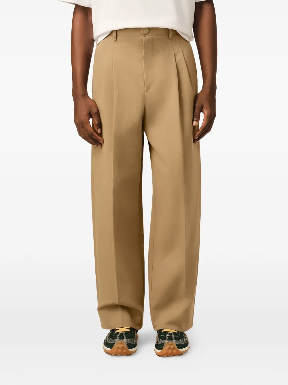 AMI Paris Katoenen en linnen high waist broek Beige