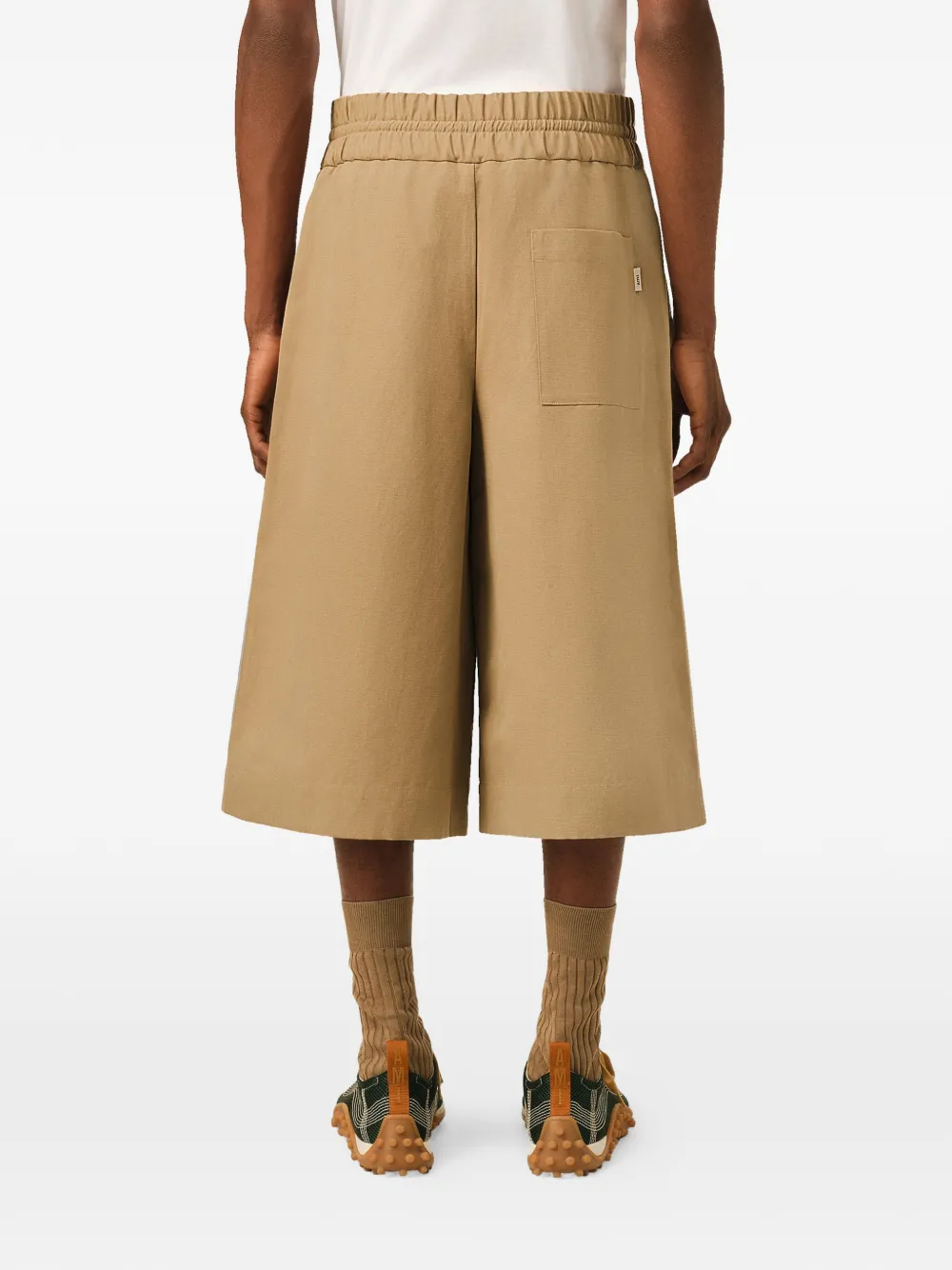 AMI Paris Katoenen en linnen elastische grote bermuda shorts Beige